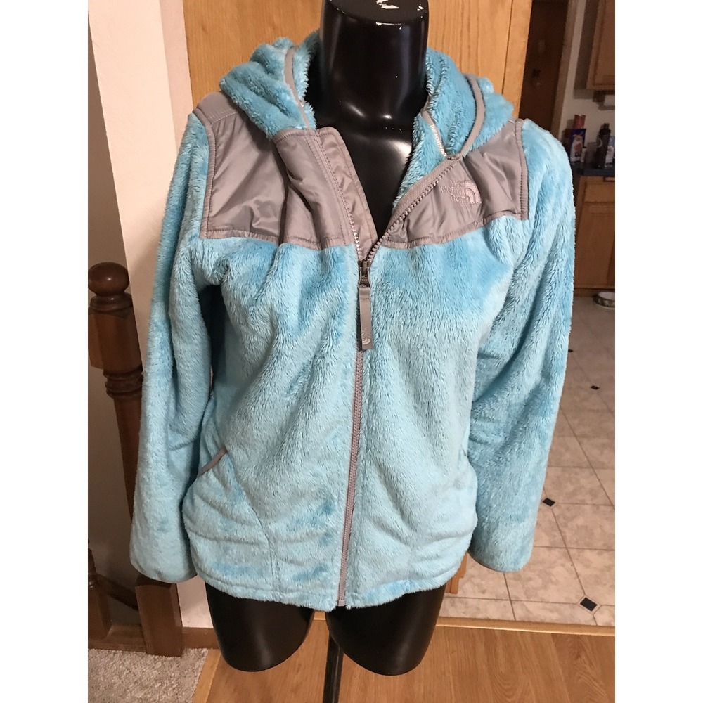 EUC North Face Fleece Sky Blue Full Zip w/ Hood Girls Youth Sz Large XL 18 Fuzzy